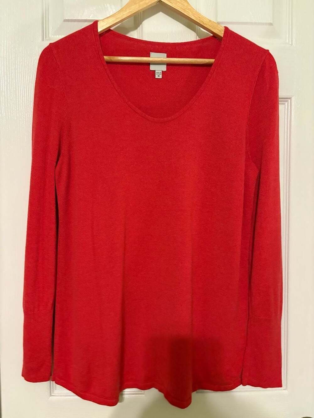 GUC NIC+ZOE Women's Red Long Sleeve V-Neck Knit Sweater, medium